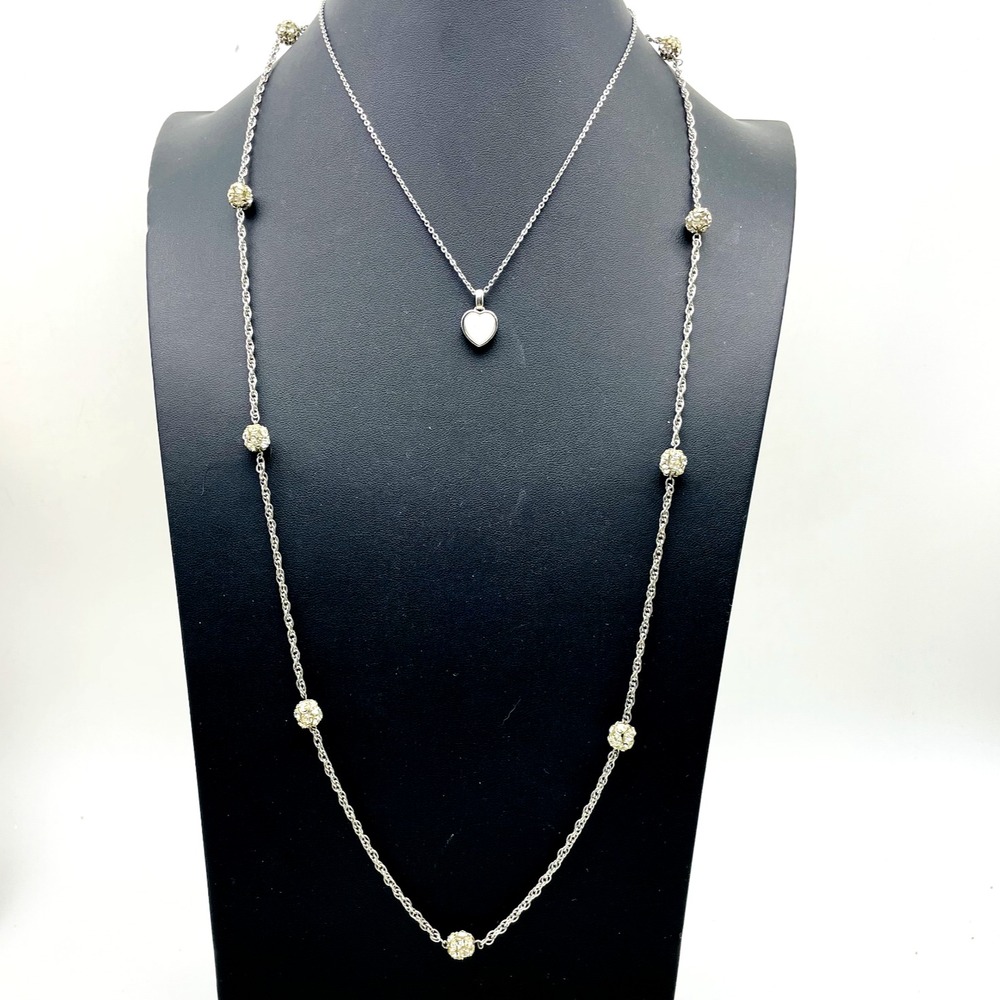 Silver Tone Minimalist Pendant Necklaces Lot of 2 Long and Short Layering